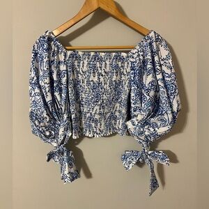 Caroline Constas Finley Paisley Puff Sleeve Top Small